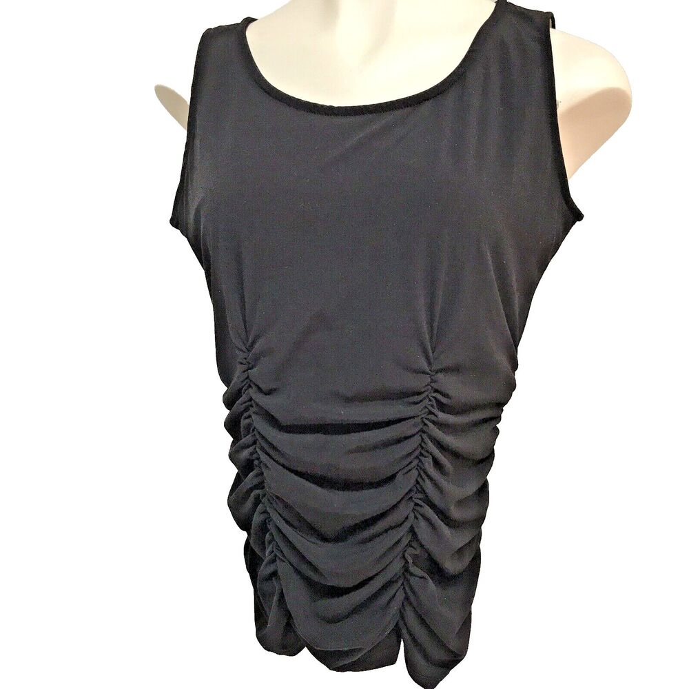 P.K. Maks Women's Size M Black Ruched Stretch Top w/Shapewear Lining